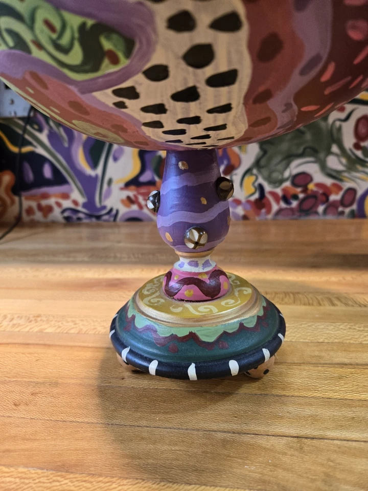 Combo de compota de madera pintada a mano por Jane Hooker Rockford IL 7,5" T 9" W color rico Foto 4 de 4