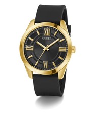 Guess Roman Numeral Black Silicone Gold Tone Mens Watch GW0894G2