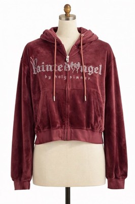 Bunnie Xo Tainted Angel Holy Sinner Crop Zip Hoodie Womens Red Rhinestone