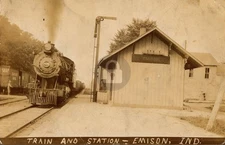 Train & Station, Emison IN Indiana RPPC Photo Postcard COPY