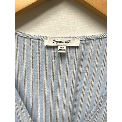 Madewell Cassie Button-Front Midi Dress in Linen Powder Blu Stripe SZ XXS |  eBay
