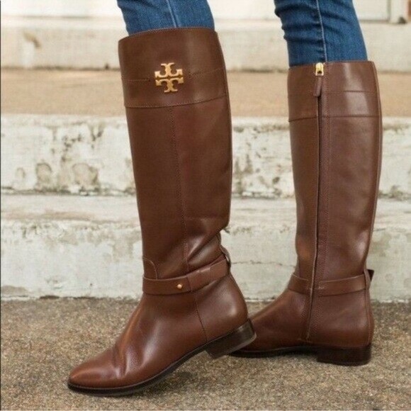 Tory Burch 24.0㎝ Leather riding boots TORY BURCH EVERLY LEATHER RIDING BOOTS BOOT DARK ALMOND SIZE 6.5