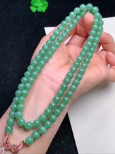 Genuine Vintage Icy Green Jadeite Burma Jade 7.1mm Beads Necklace Certified 100