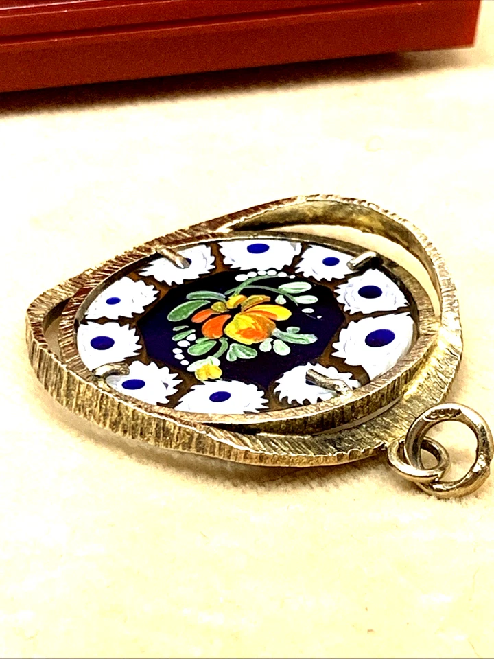 Ciondolo Murrina Veneziana con Montatura In Argento Dorato e smalto a fuoco '70 - Immagine 3 di 4