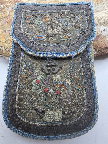 Antique Chinese embroidered purse or pouch,Silk And Silver Late Qing Dynasty - Picture 1 of 14