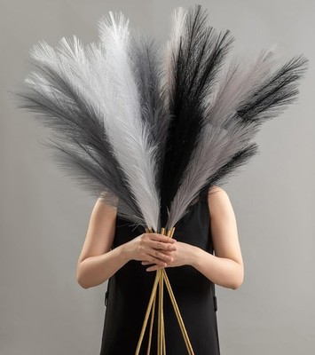 8 Pcs 45'' Pampas Grass Tall Faux Dried Decor, Fluffy Fake Long Pompas Artific...