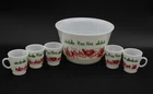 Vtg Hazel Atlas Egg Nog 6-pc Set Milk Glass Carriage Punch Bowl + 5 Mugs
