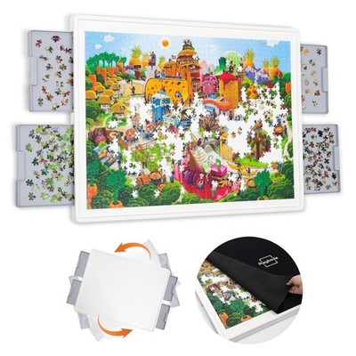 Playboda 1500 Pieces Rotating Plastic Puzzle Board with Drawers and Cover, 35''x2