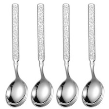 Thickened Stainless Steel Dinner Spoons Hammered Edge Serving Set of 4 Heavy