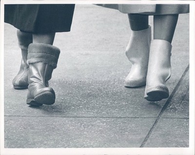1954 Boots Legs Coats Street Walking Line People Outside Historic Vintage Photo