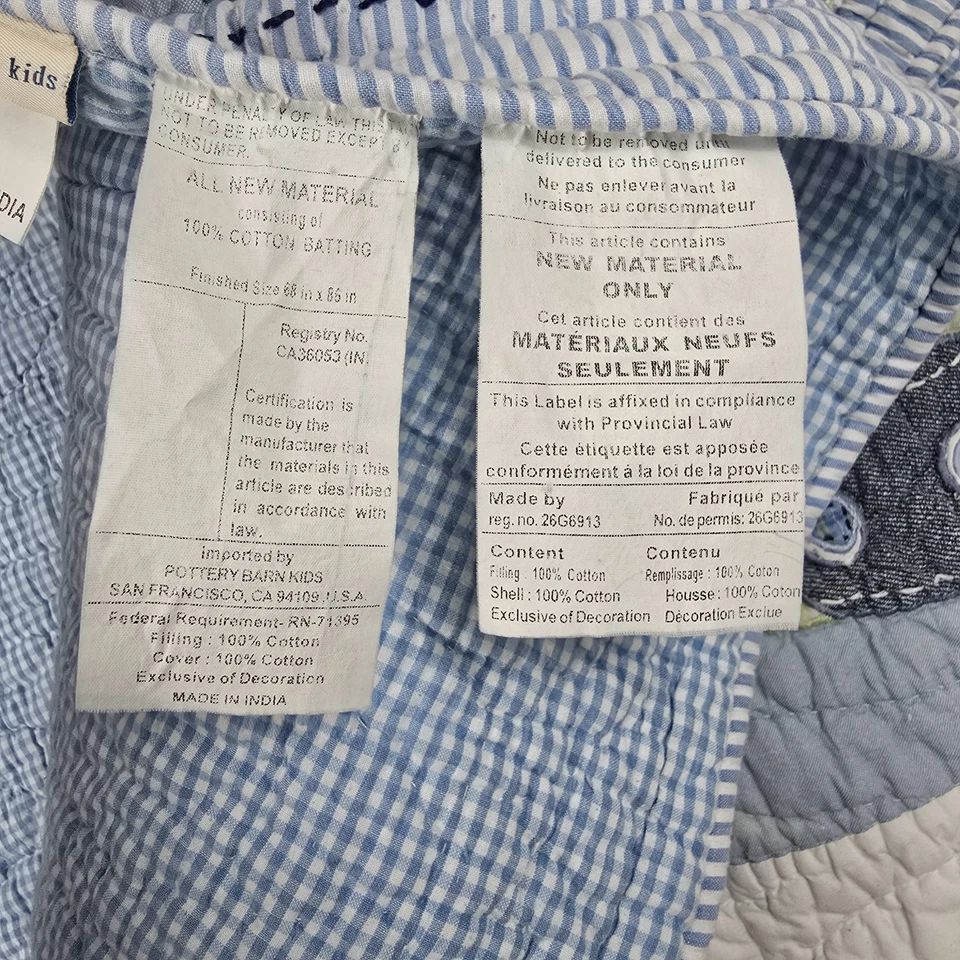 Edredón Pottery Barn Kids Submarino Guinga Azul 73” x 84” Doble Barco Náutico Foto 2 de 4