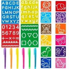 22Pcs Alphabet Tracing Stencil Set for Kids Drawing Stencils with Color Highl...