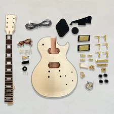 6 String DIY Electric Guitar Kit Flame Maple Top Mahogany Body Golden Part