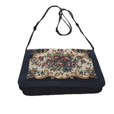 Floral Tapestry Shoulder Bag Women  s Black/Beige/Multicolor Embroidered Snap