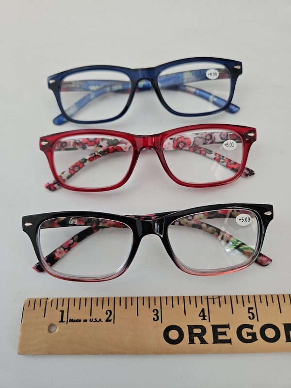 LOT OF 3 Reading Glasses +5.0 & +6.0 (2) Highly Strength Plastic Frame FLORAL
