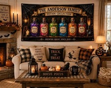 Personalized Halloween Haunted House Banner, Custom Family Haunted Estate Sign