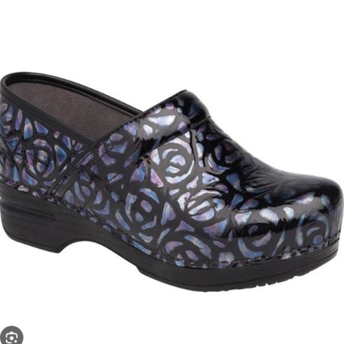 Dansko Black Purple Pro XP Clogs 41 Size 10 Night Rose Patent Leather Shoes Mule
