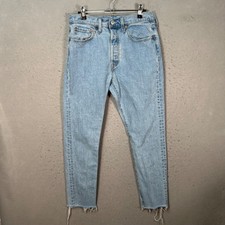 Levis Womens 501 Size 28 x 27 Blue Light Wash Distressed Hem Denim Jeans