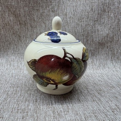 Vintage Pier 1 Macintosh Earthenware Sugar Bowl W/ Lid Macintosh Pears Berries