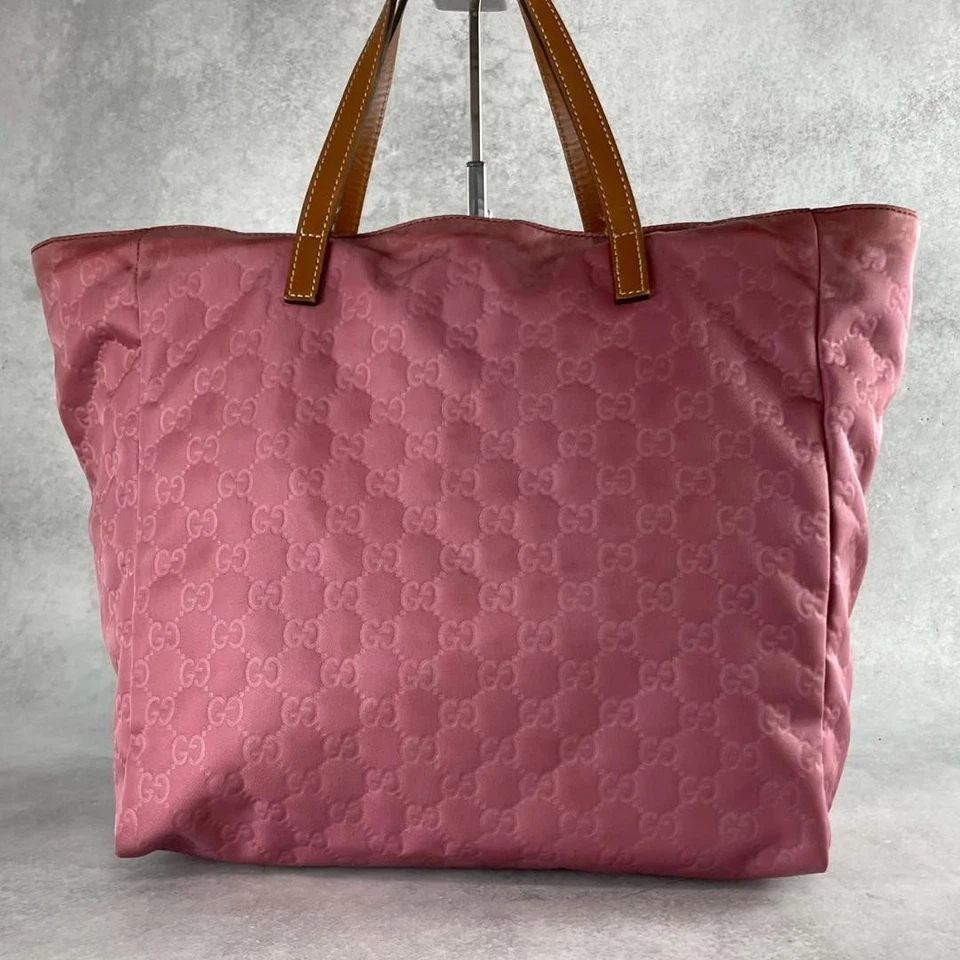 Bolso de Mano Gucci Rosa Nylon GG 282439 Cuero Borde Para Mujer Auténtico De Colección Foto 3 de 4