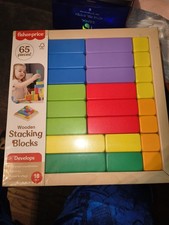 Fisher-Price Toddler Wooden Stacking Blocks 65 Pieces, Preschool Learning Toy
