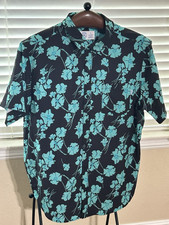 Hurley Mens Short Sleeve Button Up Floral Hawaiian Shirt Black/Green Large