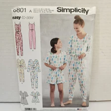 Simplicity 8801 Romper Jumpsuit EASY Pajamas Misses' XS-XL Girls S-L Mommy & Me