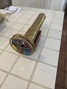 Vintage Brass Art Glass Double Wheel Kaleidoscope With Rosewood Stand