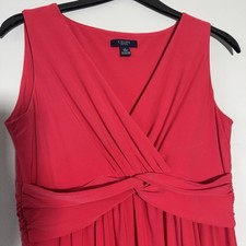 Chaps Knee Length Sleeveless Dress Women's Faux Wrap Pleated Stretch size L Red