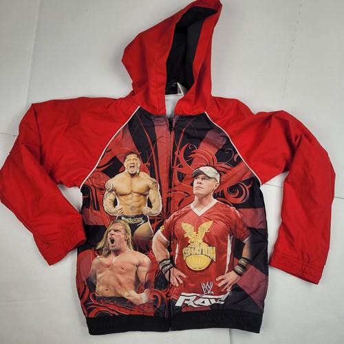 WWE Wrestling Windbreaker Jacket Boys Size 8 John Cena Batista Triple H Red