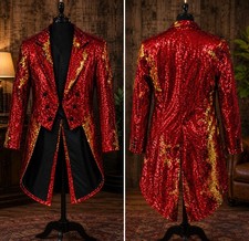 Chic Mens Sequins Clubwear Suit Jacket Tuxedo Slim Fit Tailcoat Show Stage Party