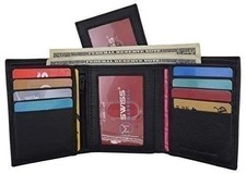 Mens Wallets Leather RFID Blocking Trifold Wallet Extra Capacity Removable ID Ca