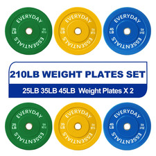 Olympic Bumper Plate Weight Lifting Set 210 Lbs Set Steel Hub Colored Home Gym