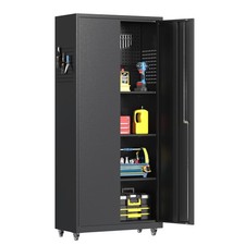 Metal Garage Storage Cabinet with Shelves  Lock, Rolling Tool Cabinet for Home