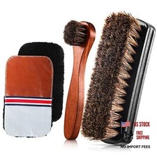 4 Pcs Horsehair Shine Shoes Brush Kit - Polish Dauber Applicators - Style D