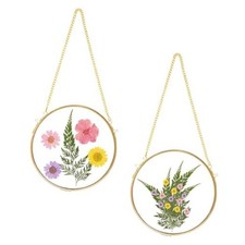 2pcs Double Glass Frame for Pressed Flowers, Brass Hanging Photo Frame Vintage