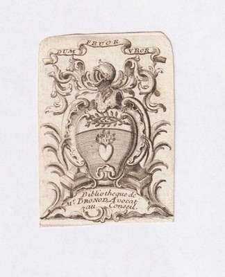 Exlibris Claude Bronod Lyonnais Lyon Ex-Libris Blason Bookplate Gravure 17E