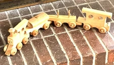 4pc. Handcrafted WOOD TRAIN SET By Drew’s Wood Toys - Vtg. Wooden Toy - Nice