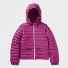 Cat Jack Kids Adaptive Hooded Puffer Jacket - Berry Purple Size Medium 8 NWT