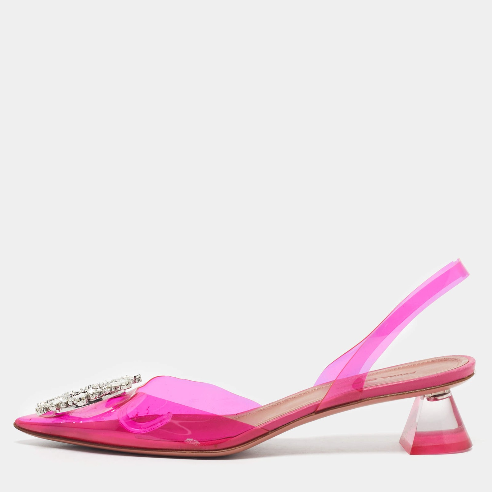 Amina Muaddi Pink PVC Rosie Pointed Toe Slingback Pumps Size 37
