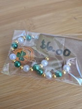 Beaded St. Patrick's Day Shamrock Medallion Hoop Earrings Handmade