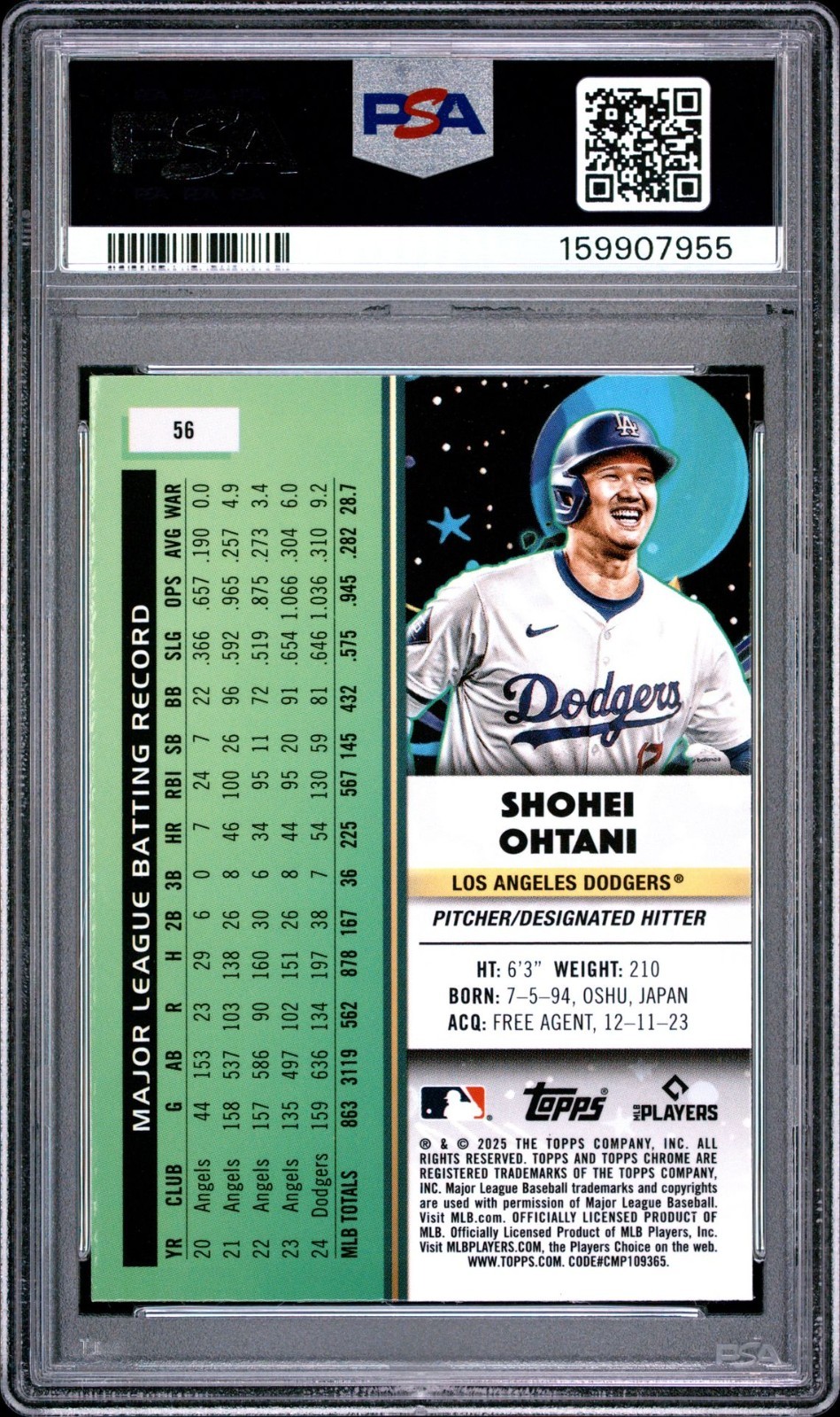 2025 TOPPS COSMIC CHROME #56 SHOHEI OHTANI PSA 10 view 2