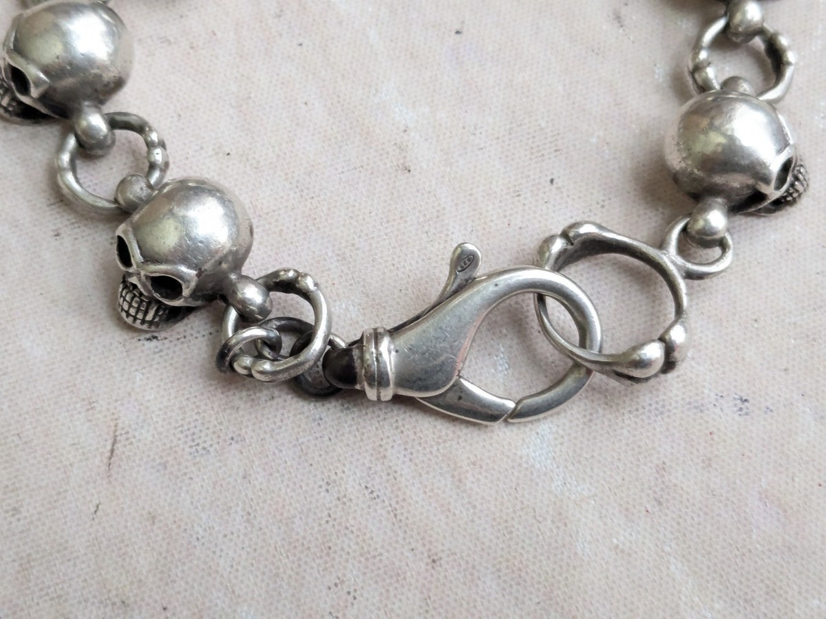 Vintage Sterling Silver Skull Bracelet 9.5