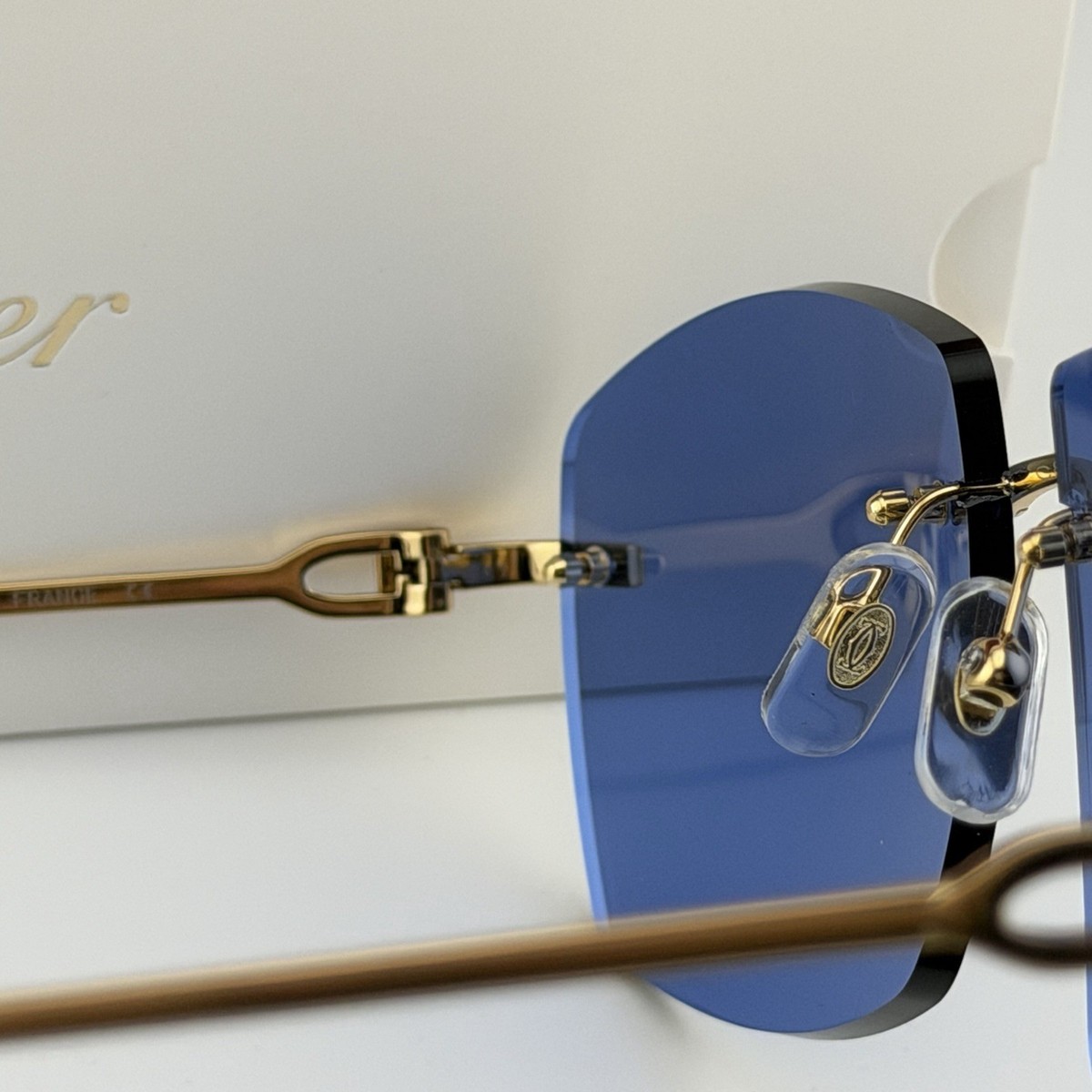 Cartier Oversized Square Blue Lens Gold 60mm Sunglasses | eBay