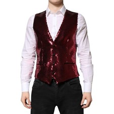 DOLCE & GABBANA Vest Red Sequined Dress Formal Men Waistcoat IT50/US40/L 1500usd