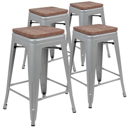 【中古】Universal Stool - Silver & Wood Tray 4 PACK) 24