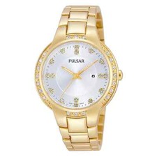 NEW* Pulsar Women's PJ2014 Gold Stainless Steel Silver Dial Watch MSRP $145