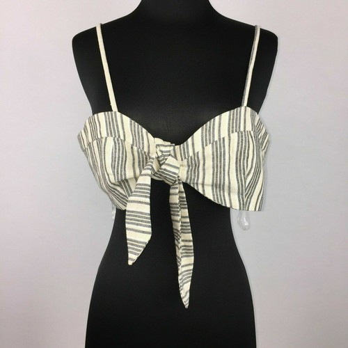 Glamorous Tall Womens 14 Tall Grey Cream Stripe Knot Front Bralette Top AR - Picture 4 of 12