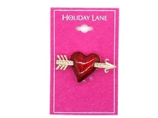 Holiday Lane Heart Pin Brooch Red Sparkly Gold-tone Arrow Clear Crystal MSRP $24