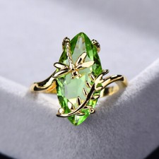 European Hot Sale Green Peridot Gemstone Yellow Gold Plated Woman Ring Sz 6-10